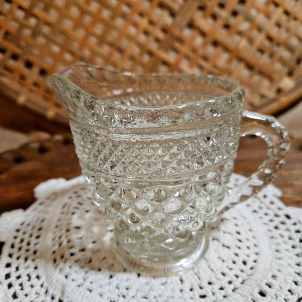 Vtg Clear Glass Small Pitcher Creamer Diamond Wexford Textured Pattern